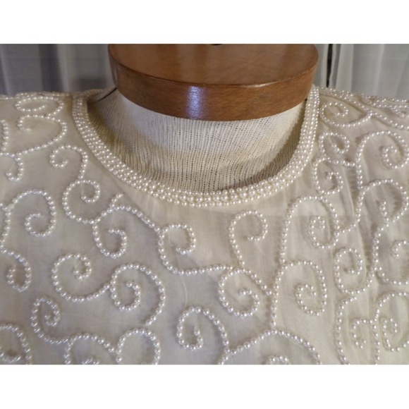 New Ivory Silk Blouse Small Beads Off White Kazar - Picture 3 of 8